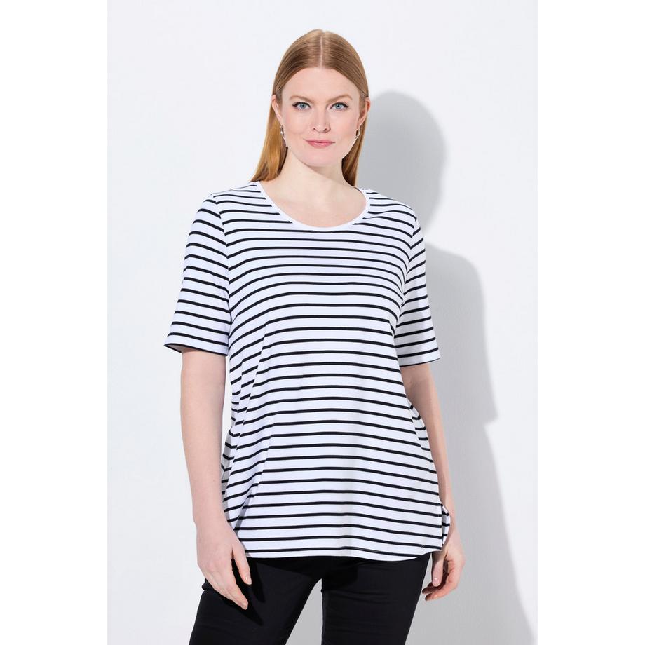 Ulla Popken Ringelshirt A-Linie Rundhals Halbarm Pima Cotton  