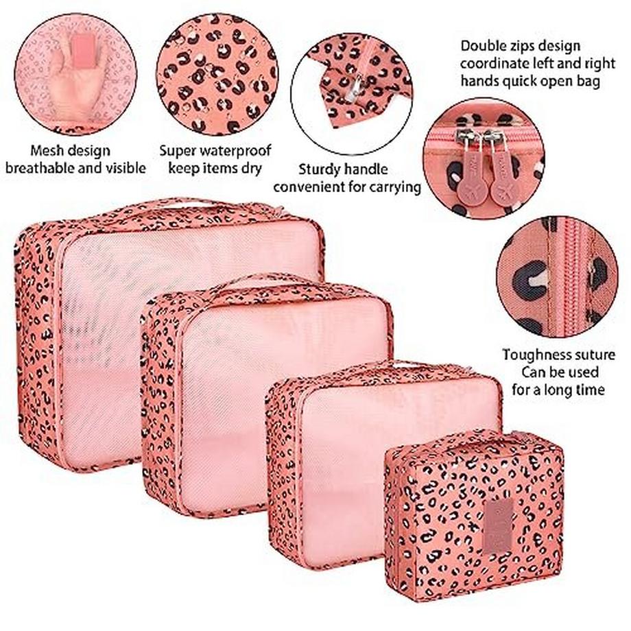 Only-bags.store  Packung mit 8 Packwürfeln, Koffer-Organisationswürfel, mit Schuhbeutel, Wäschesack, Reiseorganisator, Kleidersack, für Rucksack, Pink Panther 