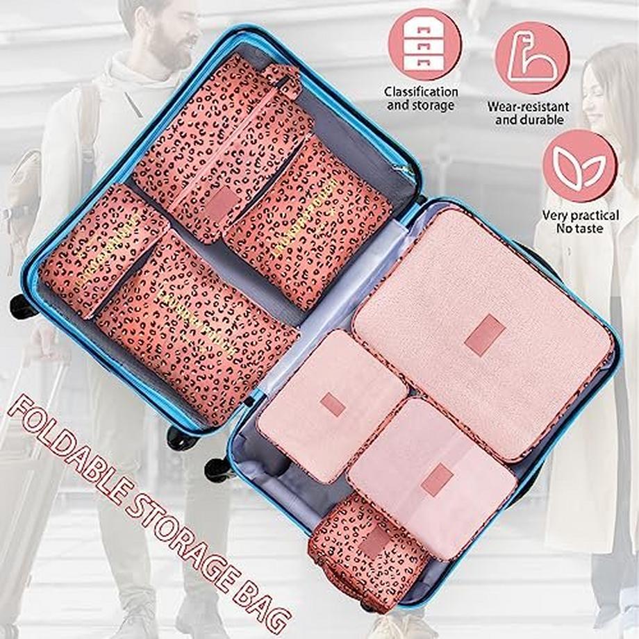 Only-bags.store  Packung mit 8 Packwürfeln, Koffer-Organisationswürfel, mit Schuhbeutel, Wäschesack, Reiseorganisator, Kleidersack, für Rucksack, Pink Panther 