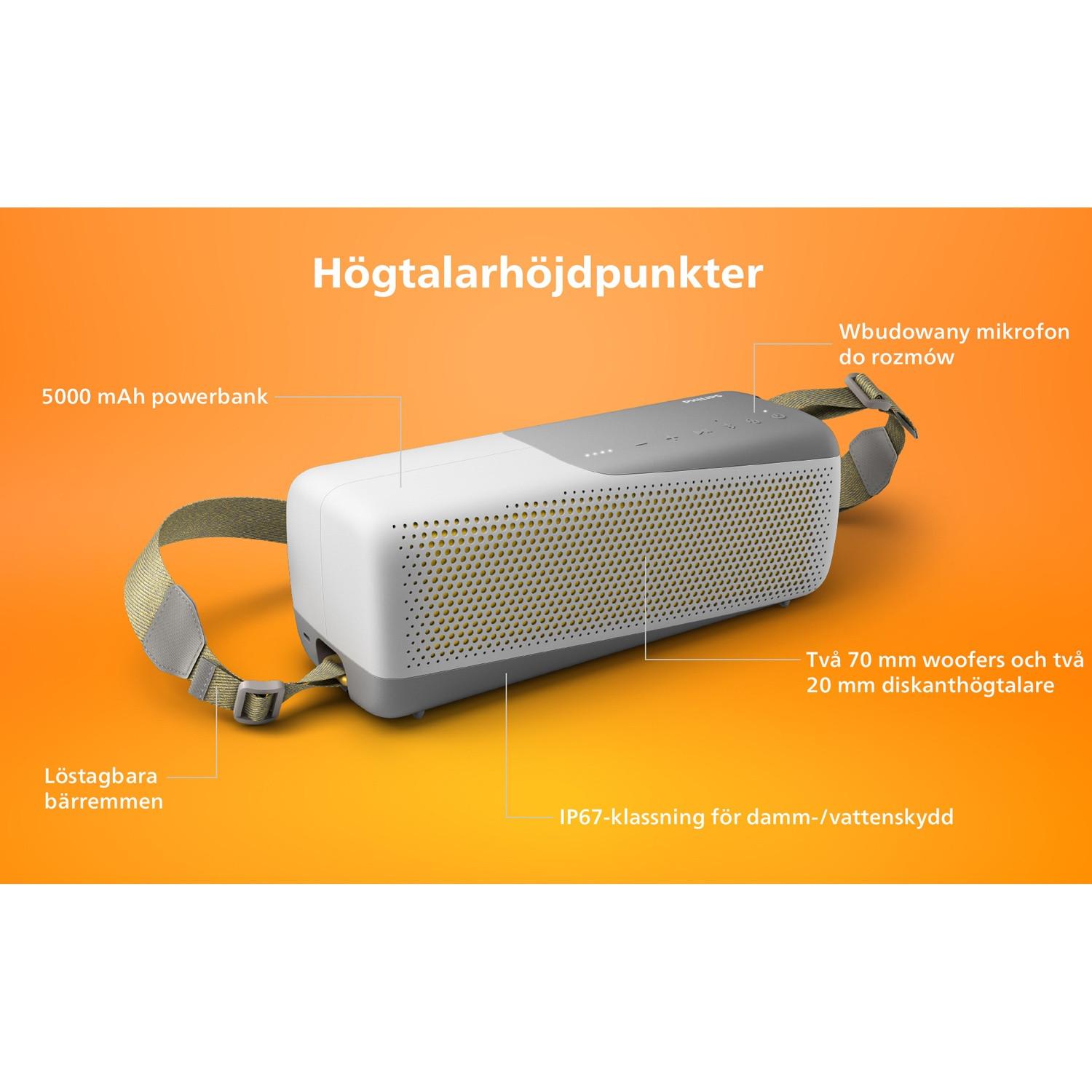 PHILIPS  TAS7807W/00, Bluetooth Speaker weiss, wasserfest, 24h Akku 