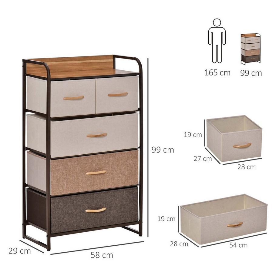 Northio Kommode, Sideboard mit 5 Faltbaren Stoff-Schubladen, Griff, Aufbewahrungsschrank mit Kippschutz für Wohnzimmer, Schlafzimmer, Braun  