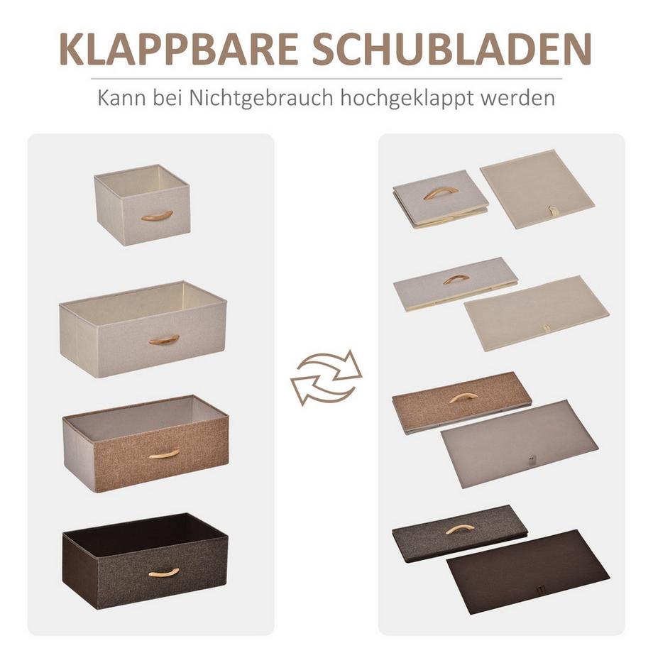 Northio Kommode, Sideboard mit 5 Faltbaren Stoff-Schubladen, Griff, Aufbewahrungsschrank mit Kippschutz für Wohnzimmer, Schlafzimmer, Braun  