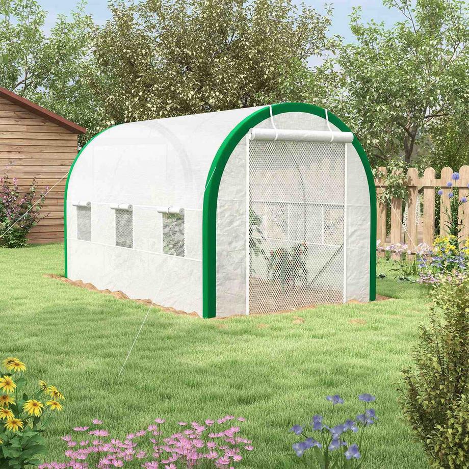 Northio Serra in pellicola 3,58 x 2,1 x 2,1 m serra a tunnel con porta a rulli per giardino e balcone, acciaio zincato, bianco  