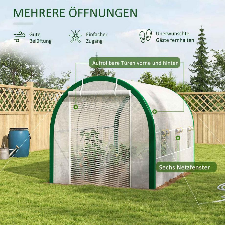 Northio Serra in pellicola 3,58 x 2,1 x 2,1 m serra a tunnel con porta a rulli per giardino e balcone, acciaio zincato, bianco  