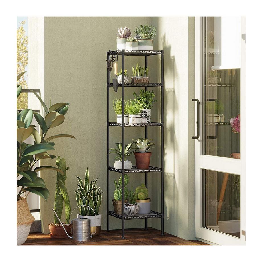 Calicosy  Étagère en métal noir avec grille de rangement modulable - L30 x H121 cm 