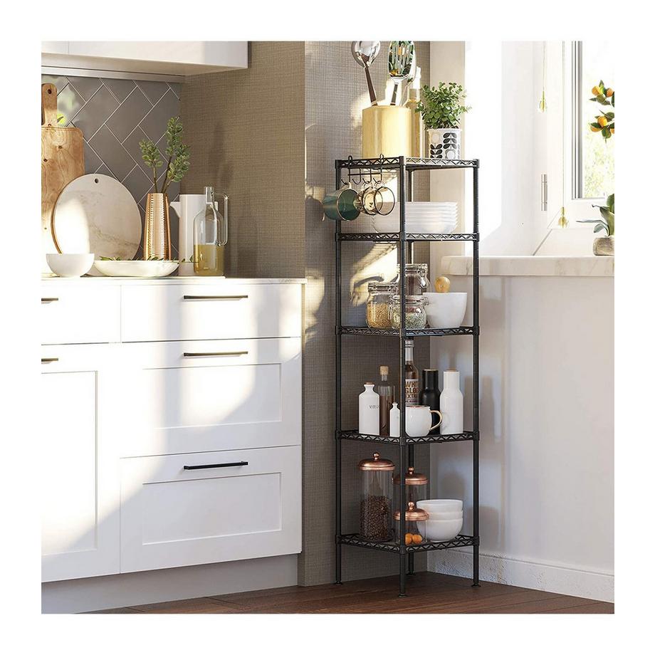 Calicosy  Étagère en métal noir avec grille de rangement modulable - L30 x H121 cm 