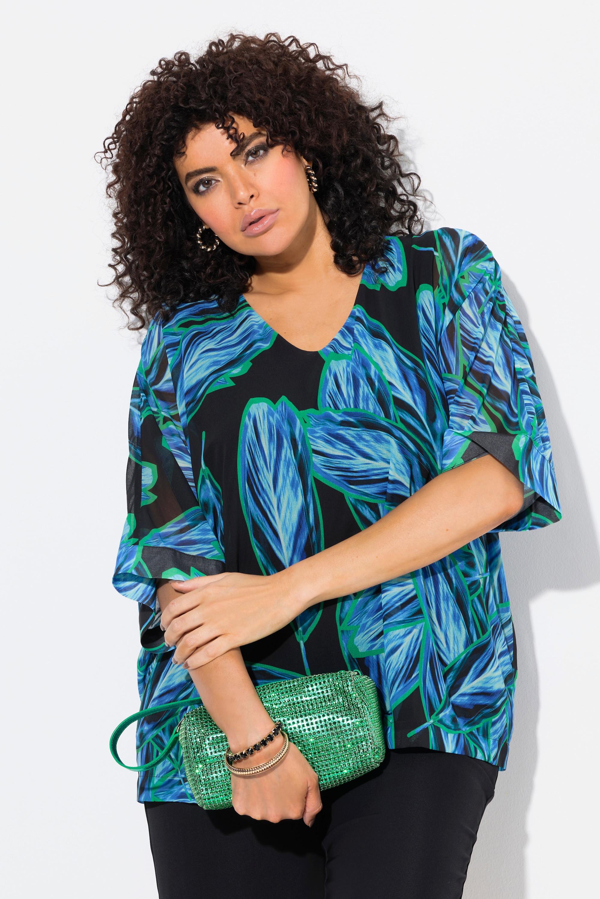 Ulla Popken Mantellina Chiffon Oversize Scollo a V Maniche 3/4  