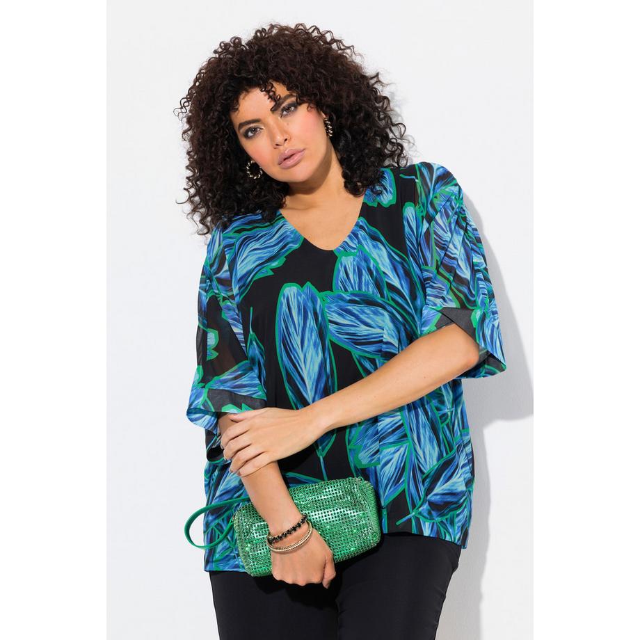 Ulla Popken Chiffon Überwurf Oversized V-Ausschnitt 3/4-Arm  