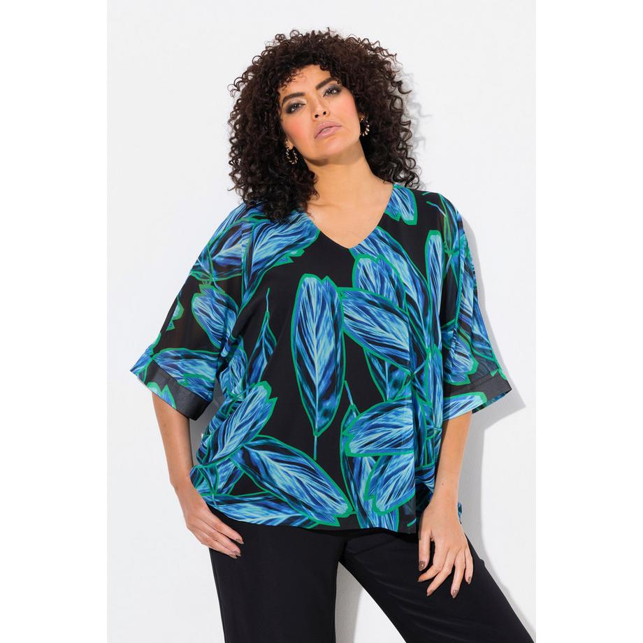 Ulla Popken Chiffon Überwurf Oversized V-Ausschnitt 3/4-Arm  