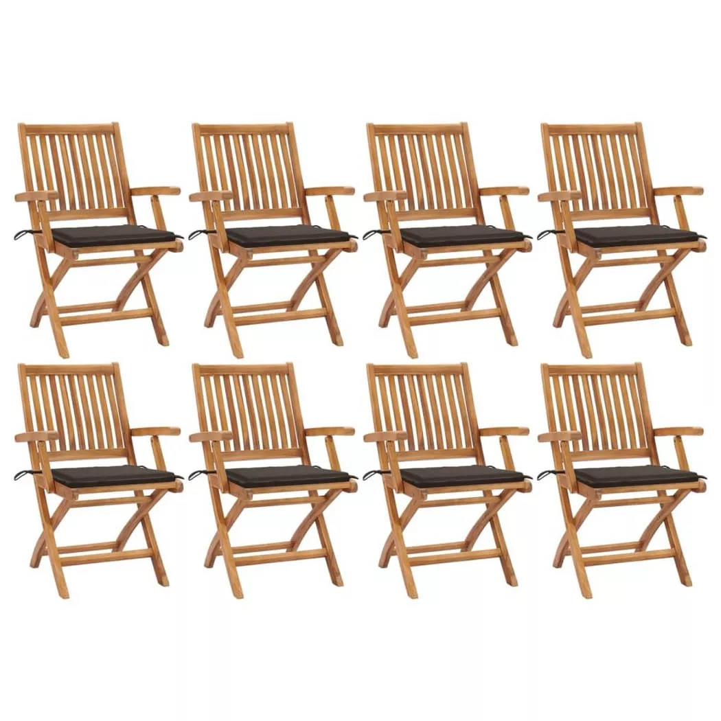 vidaXL Chaises pliables de jardin avec coussins 8 pcs Teck solide