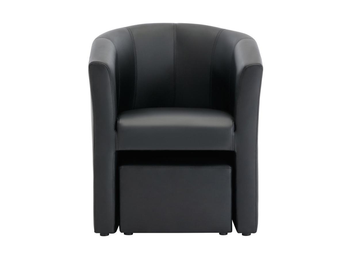 Vente-unique Fauteuil cabriolet et pouf en simili noir JOVANA  