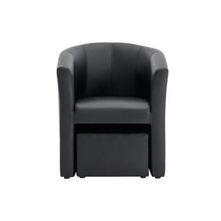 Vente-unique Fauteuil cabriolet et pouf en simili noir JOVANA  