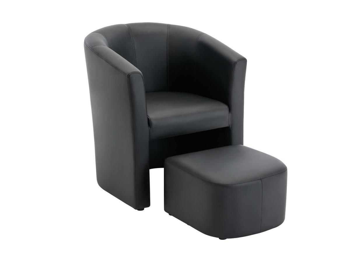 Vente-unique Fauteuil cabriolet et pouf en simili noir JOVANA  