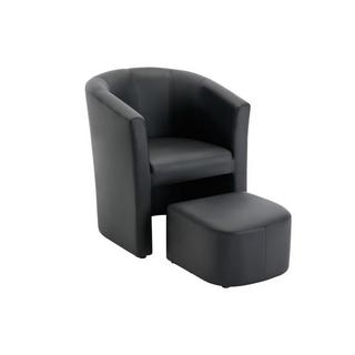 Vente-unique Fauteuil cabriolet et pouf en simili noir JOVANA  