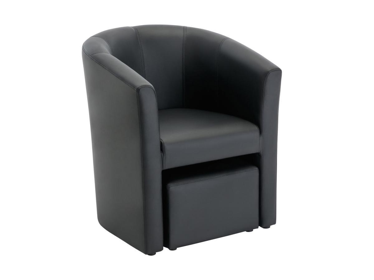 Vente-unique Fauteuil cabriolet et pouf en simili noir JOVANA  