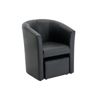 Vente-unique Fauteuil cabriolet et pouf en simili noir JOVANA  