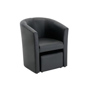 Fauteuil cabriolet et pouf en simili noir JOVANA