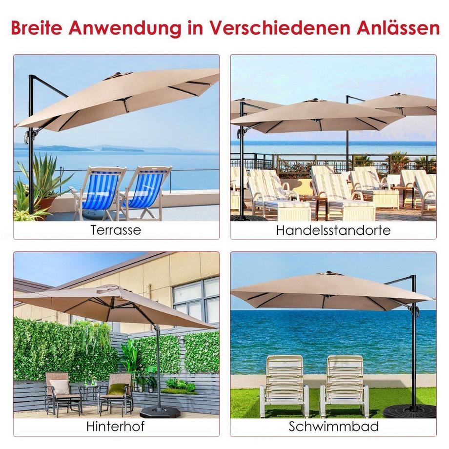 Northix Parasol avec 3 réglages d'inclinaison pour jardins, terrasses, 300 x 300 x 273 cm, marron café  