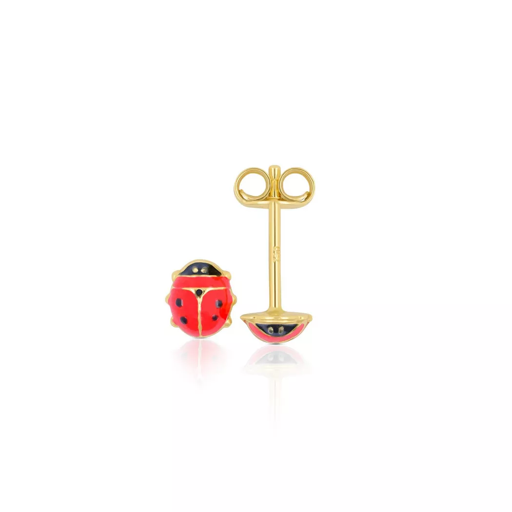 MUAU Schmuck - Ohrstecker Marienkäfer Gelbgold 750  6mm, One Size