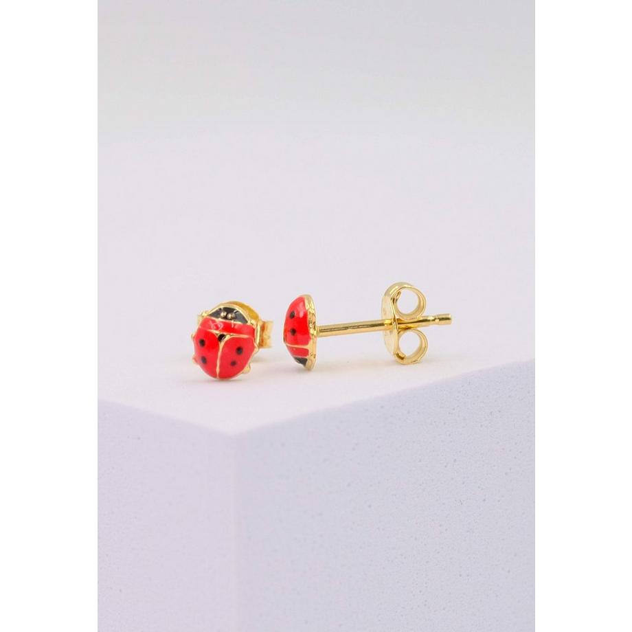 MUAU Schmuck  Clous d'oreilles coccinelle or jaune 750 rouge/noir 6mm 