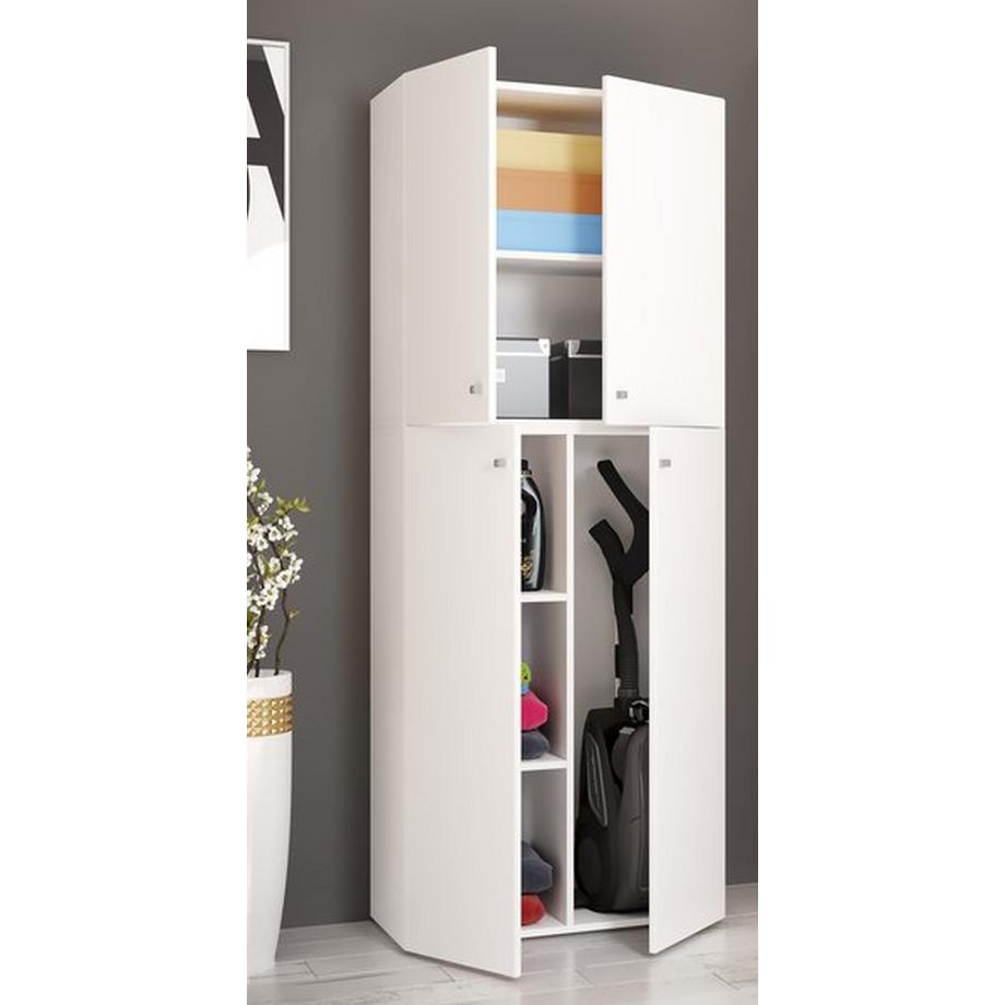 VCM Holz Besenschrank Staubsauger Putzschrank Haushaltsschrank Drehtüren Lona  