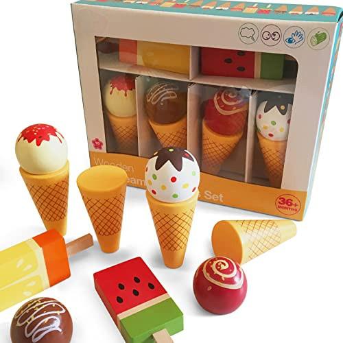 Activity-board  Eiscreme-Set aus Holz - Eistüte & Eislutscher Rollenspiel Lebensmittel Spielzeug für Kleinkinder | 