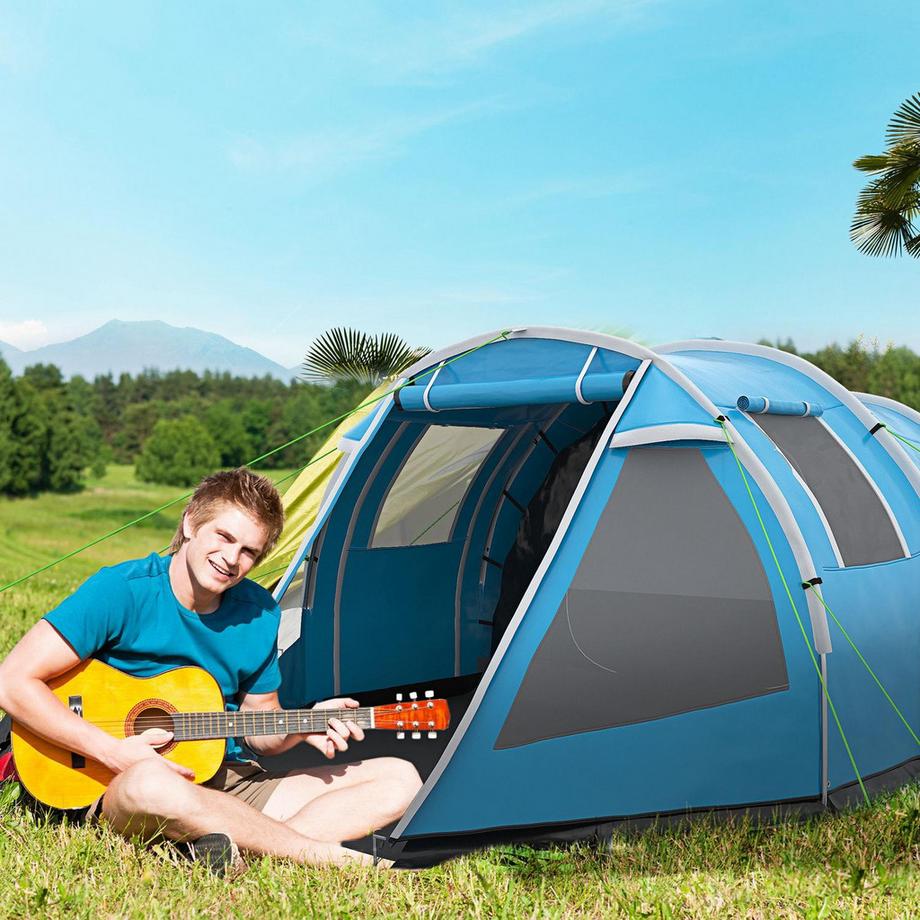 Northio  Tenda A Tunnel Tenda Da Campeggio Per 4 Persone Con 2 Camere, Protezione Uv, Finestra, Borsa Per Il Trasporto, Colonna D'Acqua 2000 Mm, Blu 