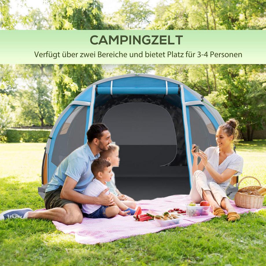 Northio  Tenda A Tunnel Tenda Da Campeggio Per 4 Persone Con 2 Camere, Protezione Uv, Finestra, Borsa Per Il Trasporto, Colonna D'Acqua 2000 Mm, Blu 