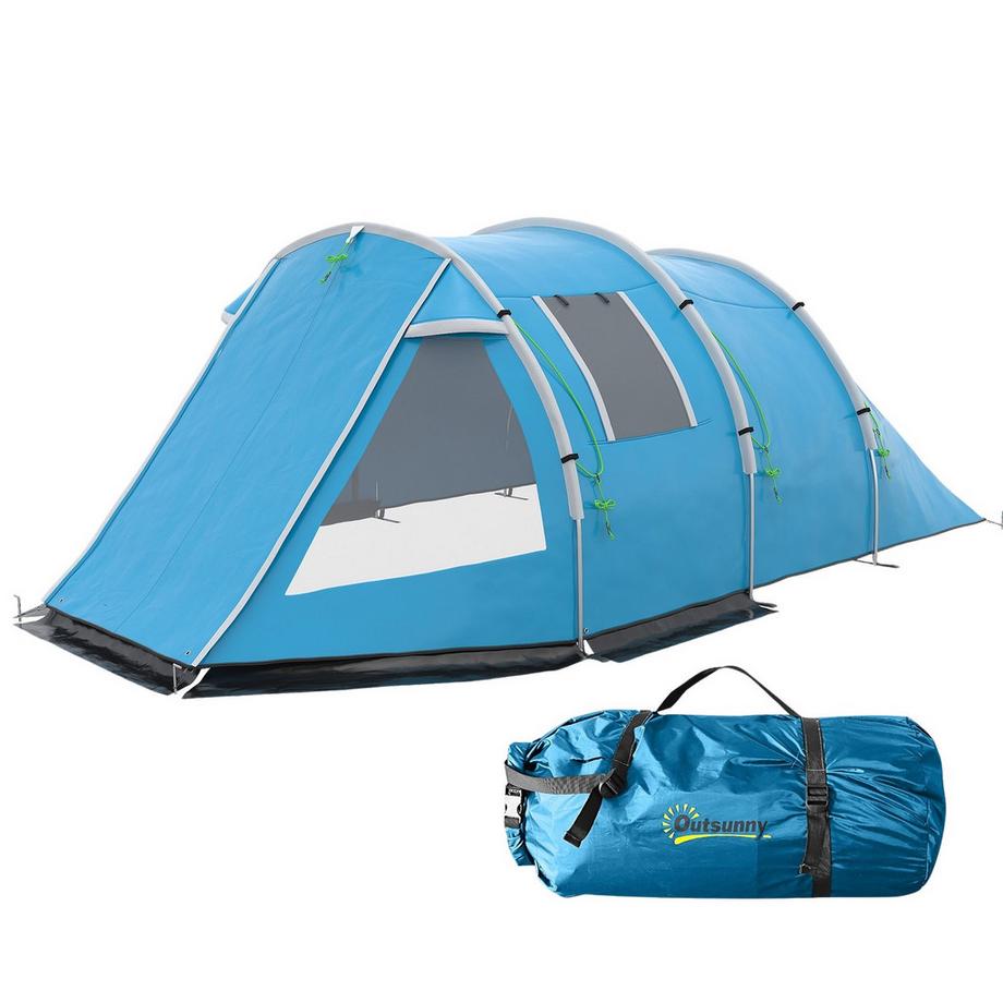 Tenda A Tunnel Tenda Da Campeggio Per 4 Persone Con 2 Camere, Protezione Uv, Finestra, Borsa Per Il Trasporto, Colonna D'Acqua 2000 Mm, Blu