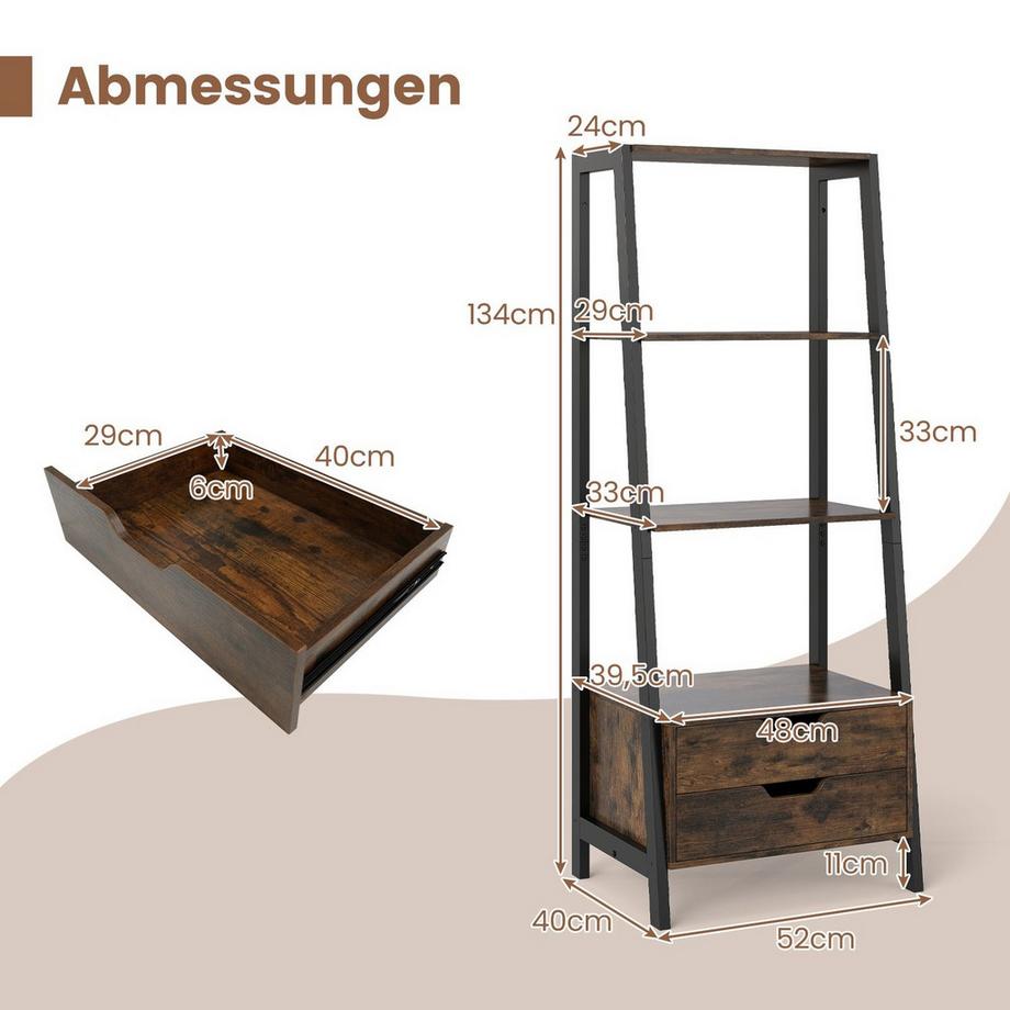 Northix Leiter-Bücherregal mit Schubladen  