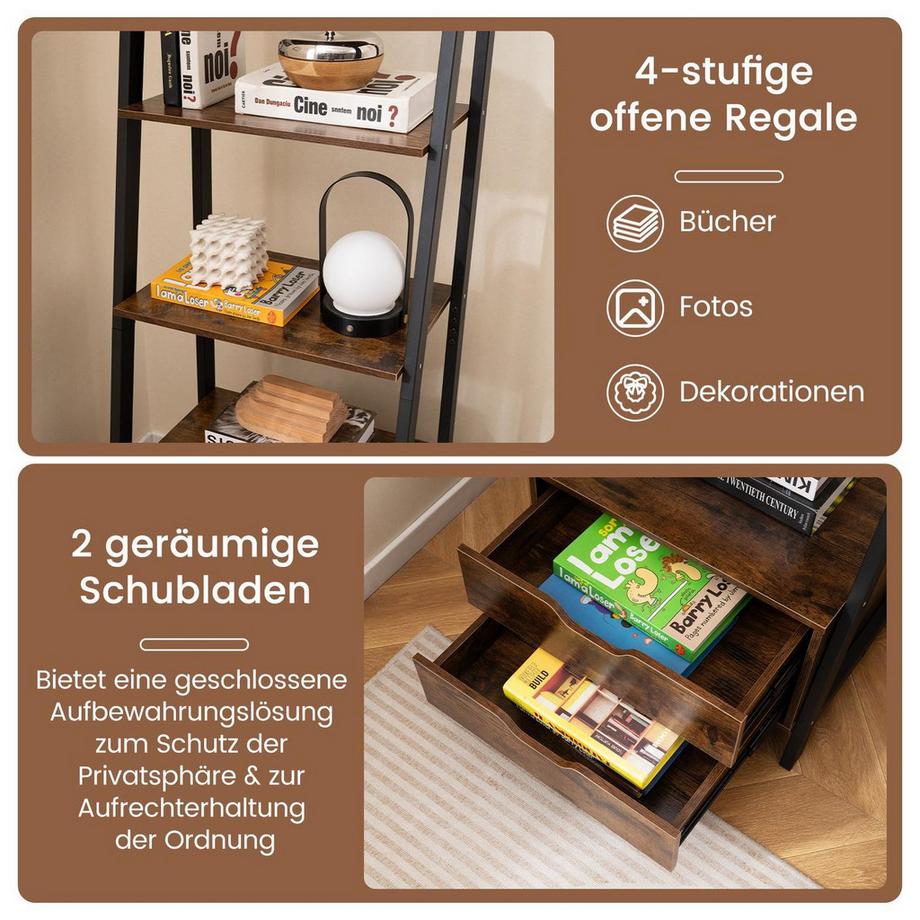 Northix Leiter-Bücherregal mit Schubladen  