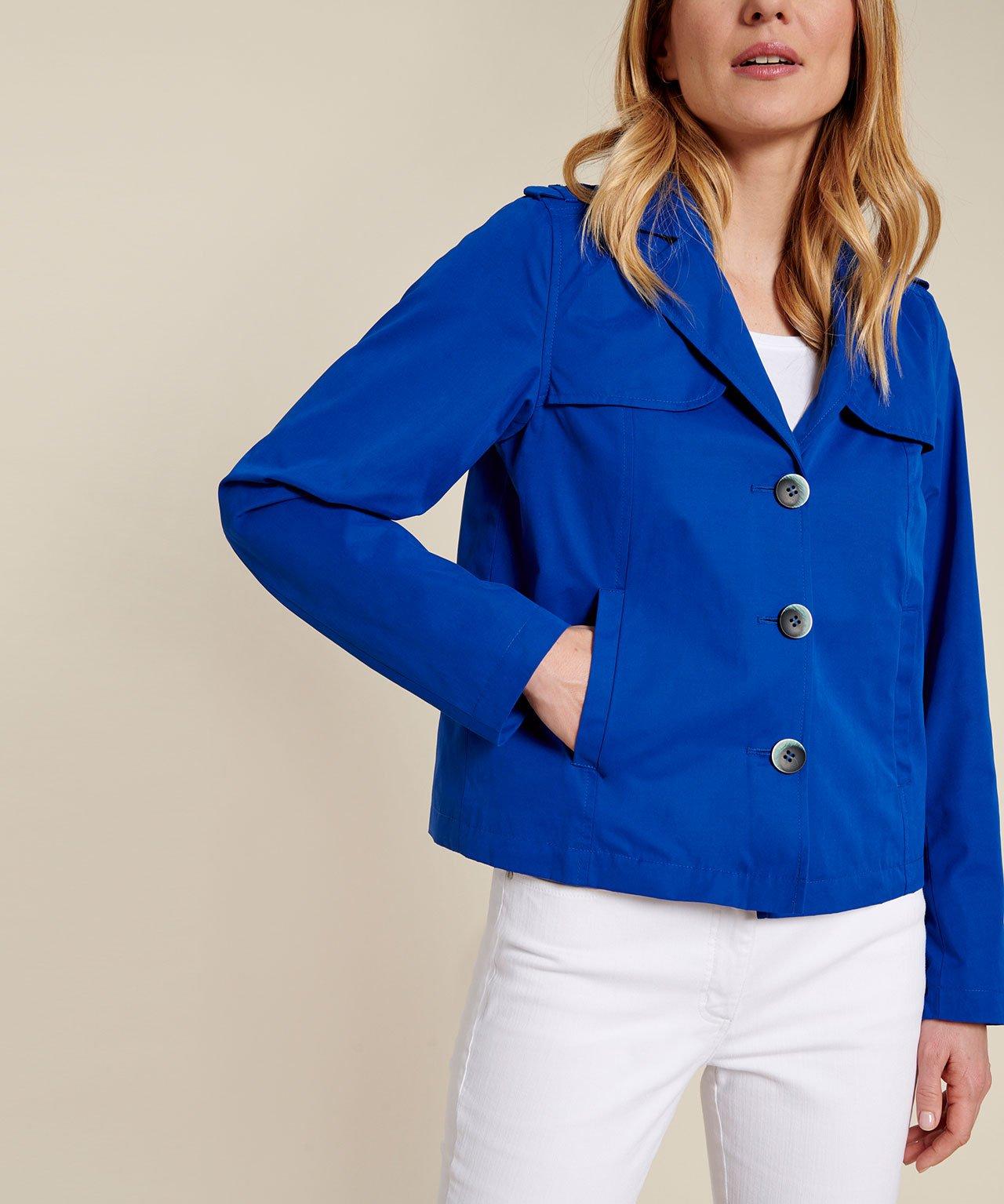 Image of Jacke Im Paletot-stil Samtiger Griff, Reverskragen, Durchgehend Geknöpft. Unisex Blau 48