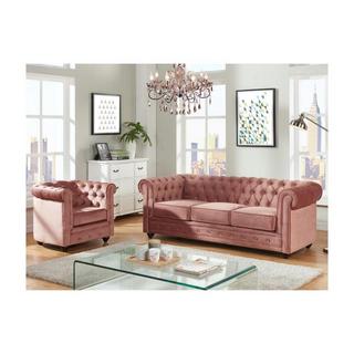 Vente-unique Couchgarnitur 3+1 CHESTERFIELD Samt Rosa  