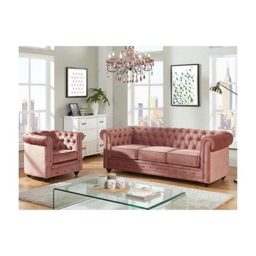 Couchgarnitur 3+1 CHESTERFIELD Samt Rosa