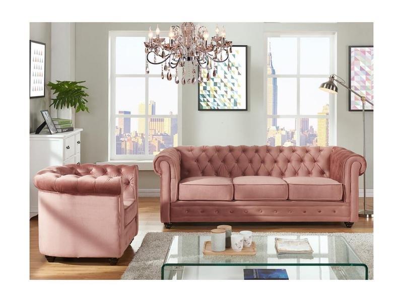 Vente-unique Couchgarnitur 3+1 CHESTERFIELD Samt Rosa  