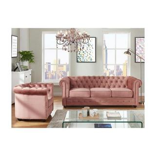 Vente-unique Couchgarnitur 3+1 CHESTERFIELD Samt Rosa  