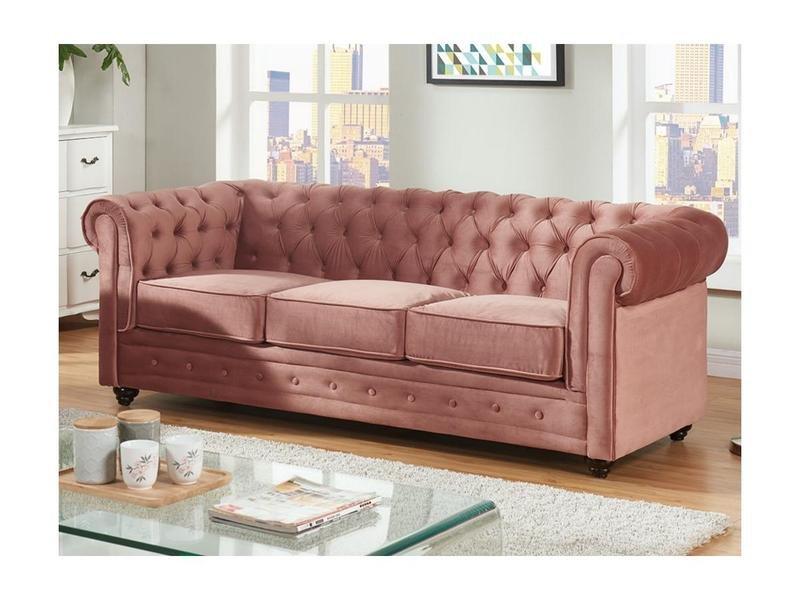 Vente-unique Couchgarnitur 3+1 CHESTERFIELD Samt Rosa  