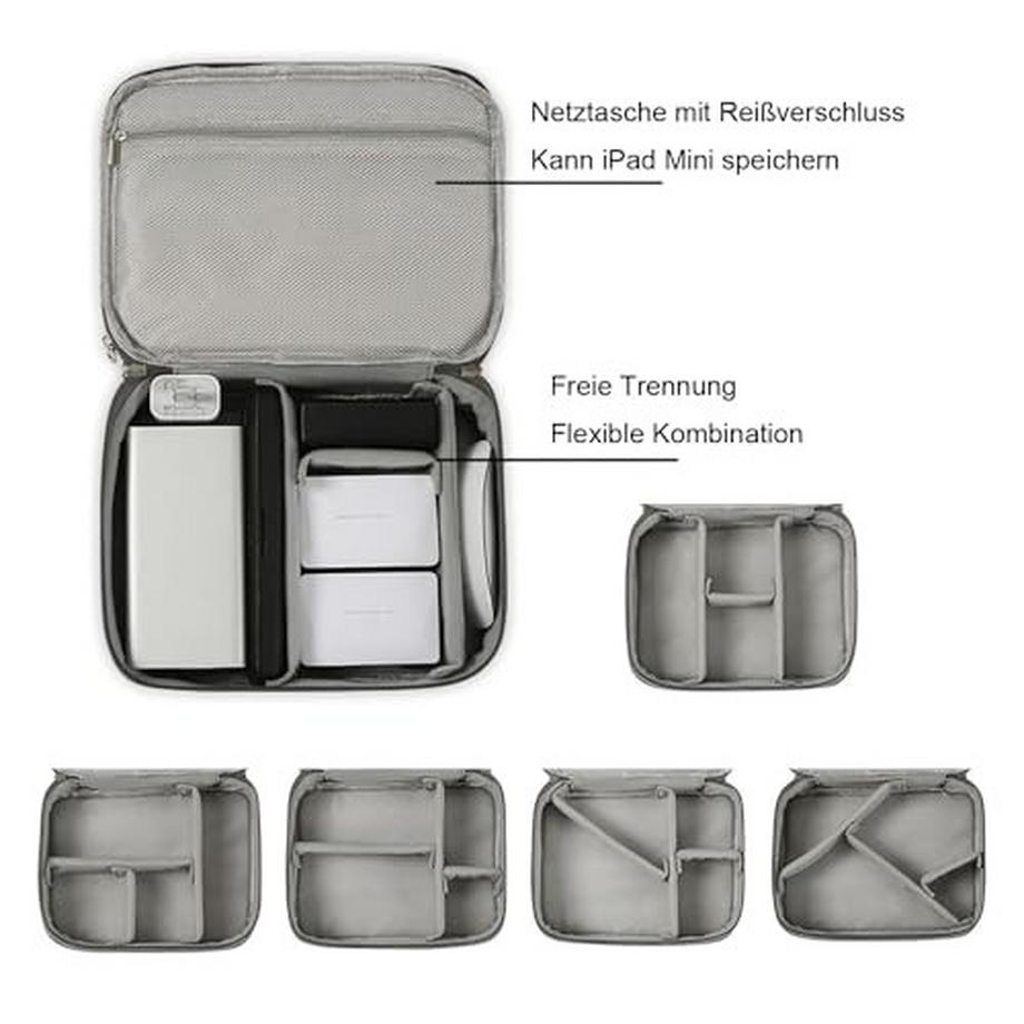 Only-bags.store  Kabeltasche, 3-lagige Kabeltasche Organizer Tech Tasche für Ladekabel Handy Powerbank iPad mini Ladegerät USB Sticks SD Karten 