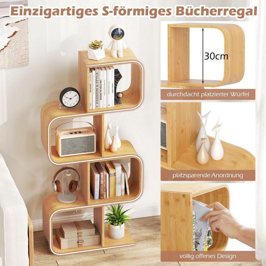Northix S-förmiges Bambus-Bücherregal, 4-stufig  