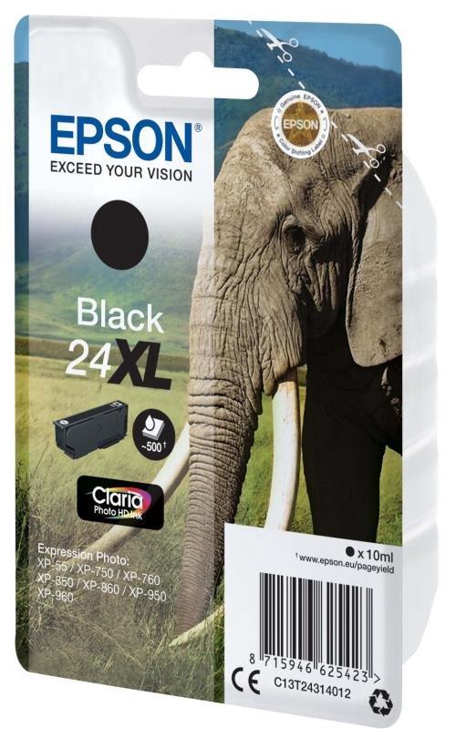 EPSON  Epson 24XL - 10 ml - XL - Schwarz - original - Blister mit RF-  akustischem Alarmsignal - Tintenpatrone - für Expression Photo XP-55, 750, 760, 850, 860, 950, 960; Expression Premium XP-750, 850 