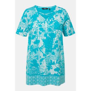 Ulla Popken  T-shirt con stampa patchwork, laccetti, scollo a V e mezze maniche 