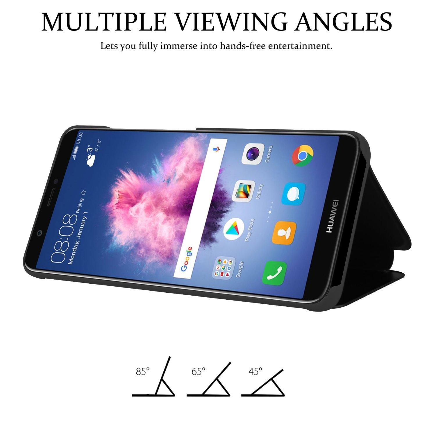 Cadorabo  Housse compatible avec Huawei P SMART 2018 / Enjoy 7S - Clear View étui de protection miroir avec fonction de support Protection à 360 degrés 