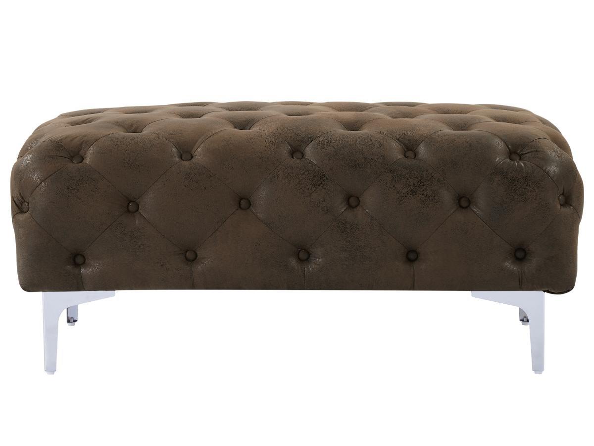 Vente-unique Pouf chesterfield en microfibre aspect cuir vieilli EDWINA  