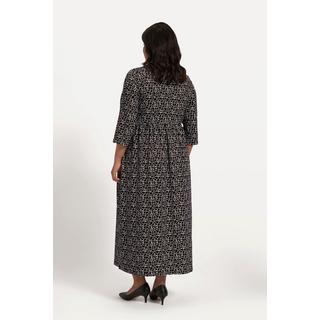 Ulla Popken  Robe en jersey, coupe évasée, imprimé entier, couture empire, poches, col V, manches 3/4 