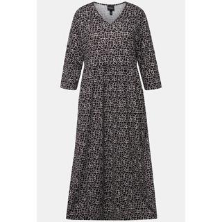 Ulla Popken  Robe en jersey, coupe évasée, imprimé entier, couture empire, poches, col V, manches 3/4 