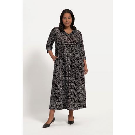 Ulla Popken  Robe en jersey, coupe évasée, imprimé entier, couture empire, poches, col V, manches 3/4 