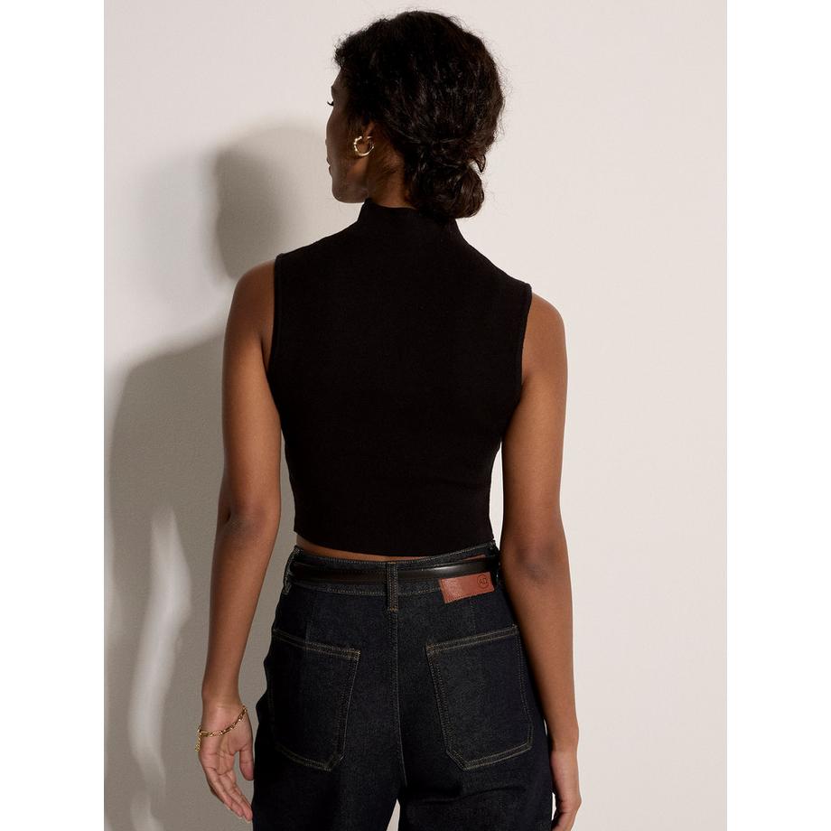 APRICOT Crop Top en maille à col montant  