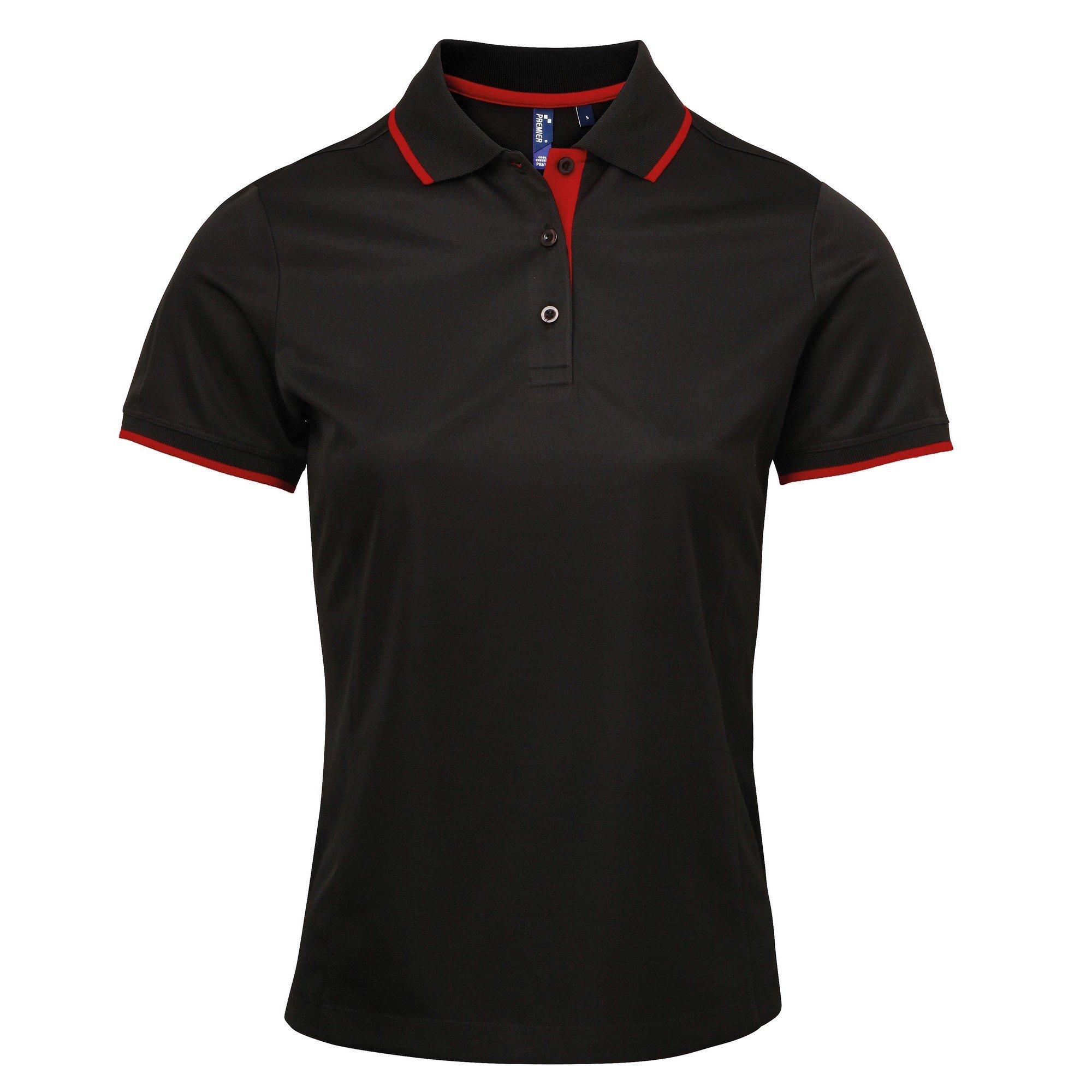 Image of Kontrast Coolkaro Polo Shirt Damen Schwarz L