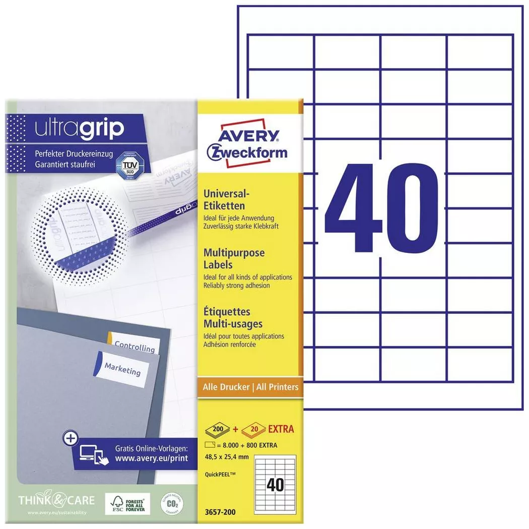 Avery-Zweckform – AVERY ZWECKFORM Universal-Etikett. 48,5×25,4mm, 4000 Stk., One Size, Weiss