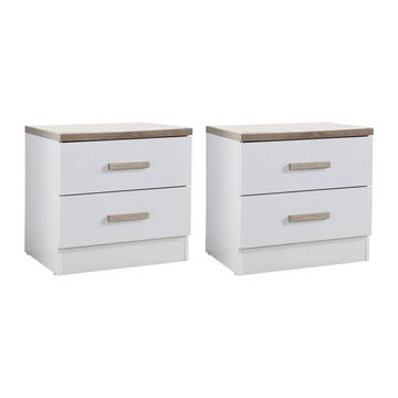 Lot de 2 tables de chevet avec 2 tiroirs - Blanc et naturel - SKAIDO